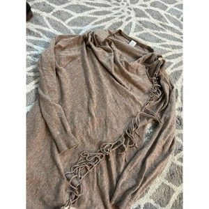 She + Sky Brown Wrap Fringe Sweater
